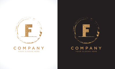 F Letter Logo With Grunge Round Shape. Modern Unique Creative F Logo Design Vector Template. Elegant Identity Design In  Gold Color.