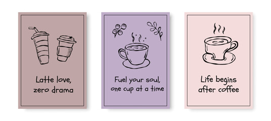 Coffee Quote Posters with Hand Drawn Illustrations