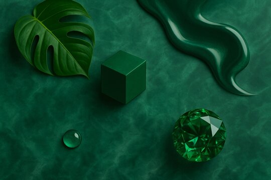 emerald green color with cube, leaf and diamond