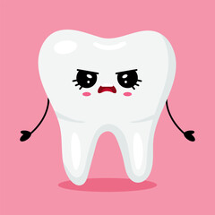 Cute Angry Tooth Character on Pink Background