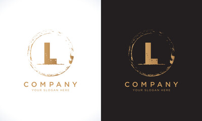 L Letter Logo With Grunge Round Shape. Modern Unique Creative L Logo Design Vector Template. Elegant Identity Design In  Gold Color.