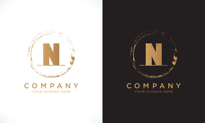 N Letter Logo With Grunge Round Shape. Modern Unique Creative N Logo Design Vector Template. Elegant Identity Design In  Gold Color.