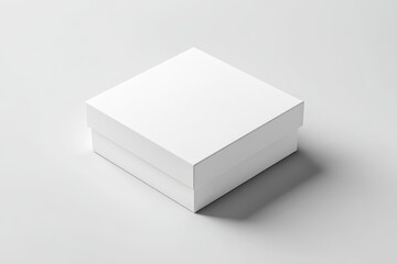 A plain white square box sits on a light gray background, casting a subtle shadow