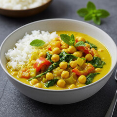 Delicious chickpea curry with rice, a flavorful vegetarian dish.
