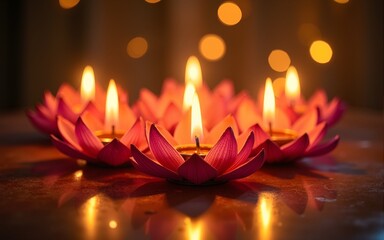 Diwali is an Indian holiday, the festival of fire. Lotus flowers and diyas oil lamps. High quality