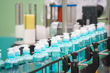 Liquid cosmetics on the production line.