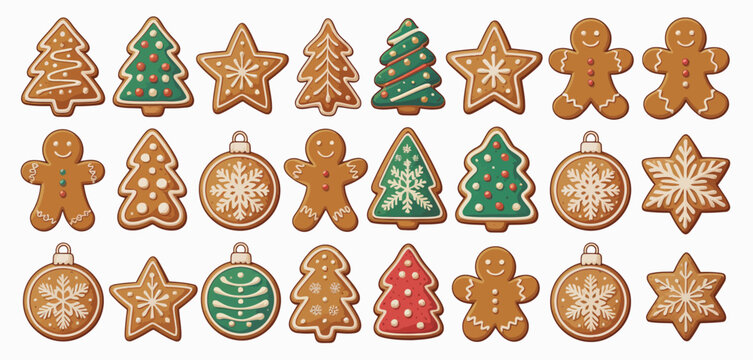 Set of Festive Christmas Gingerbread Cookies
