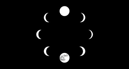 Moon icon, Full moon, Crescent moon, Half moon, Night sky moon, Moon vector, Lunar illustration, Moon phases, New moon, Waxing moon, Waning moon, Celestial body, Moonlight symbol, Moon silhouette, Glo © zpixel