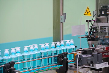 Liquid cosmetics on the production line.