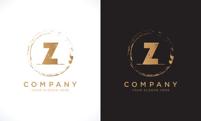 Z Letter Logo With Grunge Round Shape. Modern Unique Creative Z Logo Design Vector Template. Elegant Identity Design In  Gold Color.