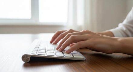 Hands Typing on a Modern Wireless Keyboard on Desk