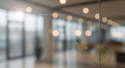 Abstract Blurred Office Interior with Bokeh Lights and Reflections