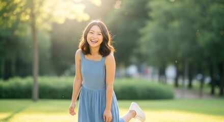 Joyful Asian Woman in a Park