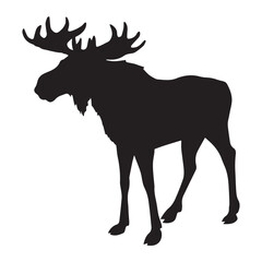 moose black silhouette vector, Simple silhouette Design vector icon with white background. Wild animal silhouette