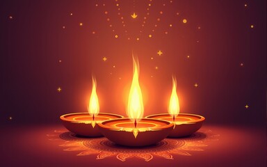 Vector diwali festival poster with diya candles. High quality