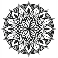 Black and white mandala vector isolated on white. Vector hand drawn circular decorative element.