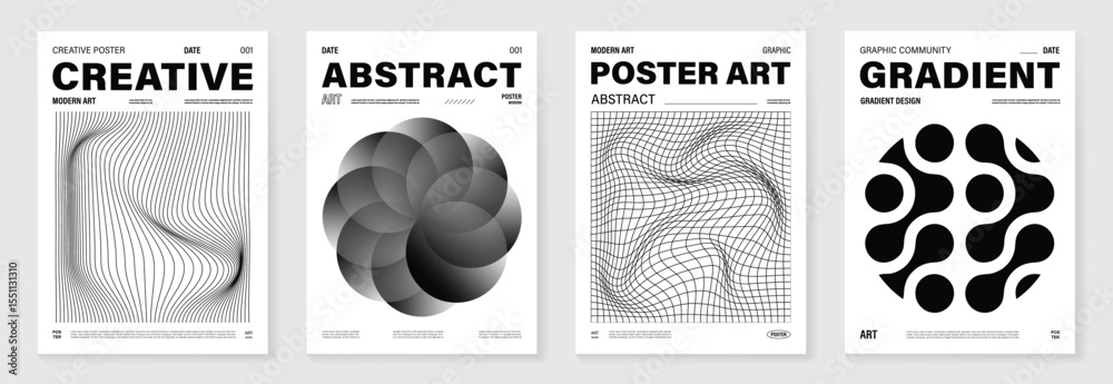 Aufkleber abstract monochrome poster background vector set. modern cover template with black and white perspec