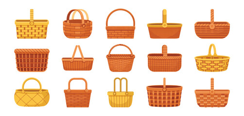 Various Colorful Wicker Baskets with Handles