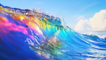 Vibrant, iridescent ocean wave cresting
