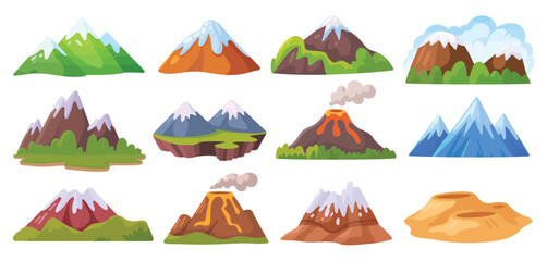 Collection of Cartoon Mountains and Volcanoes