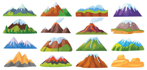 Collection of Colorful Mountain and Volcano Illustrations