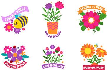 Obraz premium Vibrant Spring Flowers and Bee Illustrations SVG Designs