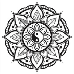 Black and white mandala vector isolated on white. Vector hand drawn circular decorative element.