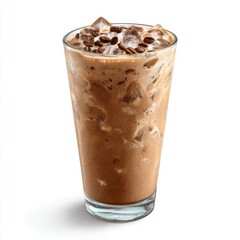 Refreshing iced coffee beverage with ice cubes and coffee beans in a clear glass, perfect for warm days and coffee lovers seeking a cool treat