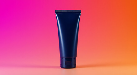 A clean, simple dark blue squeeze tube ready for branding, presented on a lively color fade.
