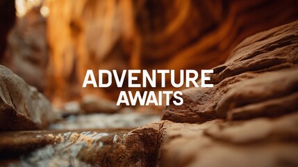 Motivational wall sign stating "Adventure Awaits," created with a minimalist and stylish touch for scenic poster applications.