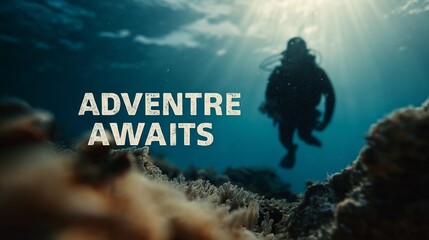 Motivational wall sign stating "Adventure Awaits," created with a minimalist and stylish touch for scenic poster applications.