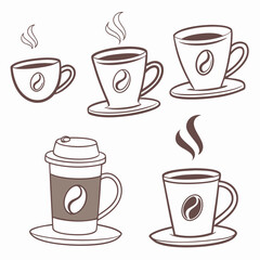 Stylized coffee cups collection, simple vector illustrations of various coffee mugs