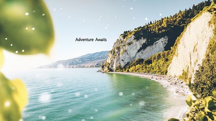 Motivational wall sign stating "Adventure Awaits," created with a minimalist and stylish touch for scenic poster applications.