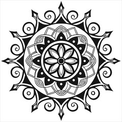 Black and white mandala vector isolated on white. Vector hand drawn circular decorative element.
