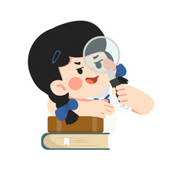 Illustration of Schoolgirl with Magnifying Glass