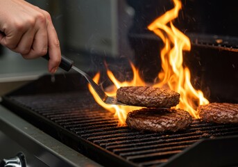 Grilling a Burger for a 4th of July Barbecue a Classic USA Independence Day Cookout with Copy Space