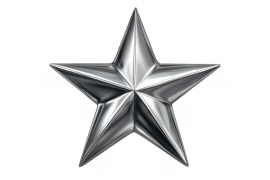 Polished metallic star glowing on a transparent background, perfect for christmas designs, awards, or rating systems