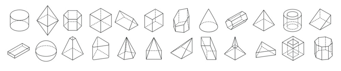  abstract isometric 3d geometric outline shapes set.