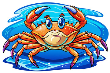 Fototapeta premium funny crab with big eyes and cheerful claws on white background vector ideal for beach themes, kids’ books, or summer designs