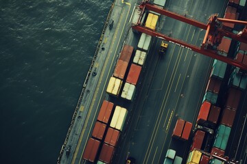 Panoramic Port Freight Landscape with Cranes and Containers, Global Trade & Logistics Theme for Shipping Industry Promotion