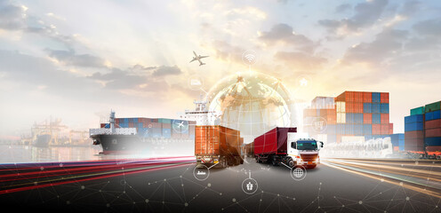 Logistics international delivery concept, World map with logistic network distribution on...