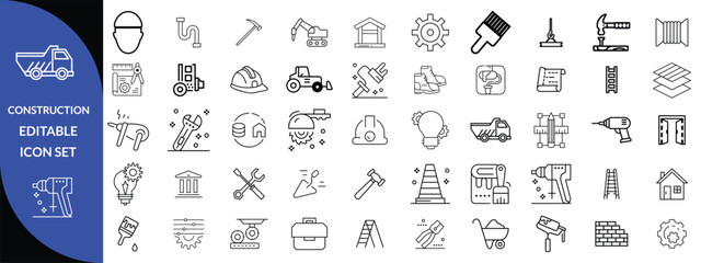 Construction and tools line editable icon set, Construction Big Icon set 