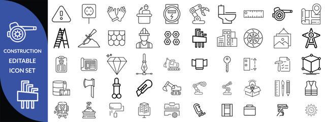 Construction and tools line editable icon set, Construction Big Icon set 
