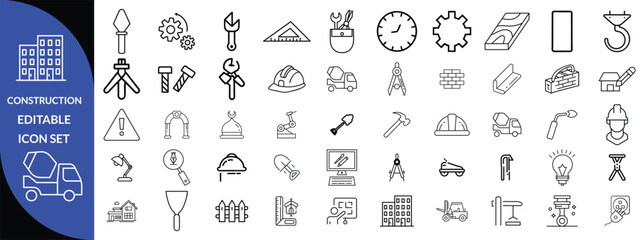 Construction and tools line editable icon set, Construction Big Icon set 