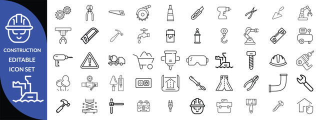 Construction and tools line editable icon set, Construction Big Icon set 