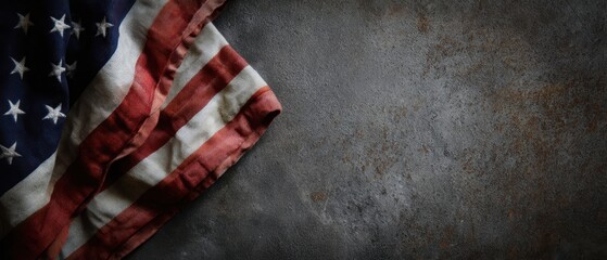 Fototapeta premium The American flag draped artistically against a rustic textured background.