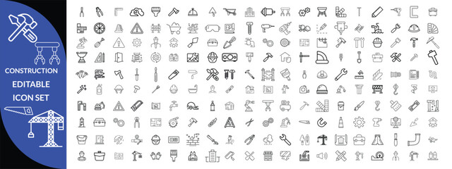 Construction and tools line editable icon set, Construction Big Icon set 