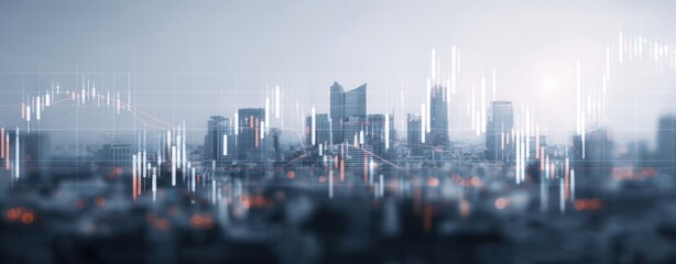 The financial skyline showcasing advanced data visualizations in a modern city.