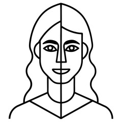 Ai face half human half machine line art vector illustration 