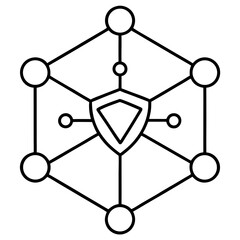 Cybersecurity network diagram line art vector illustration 